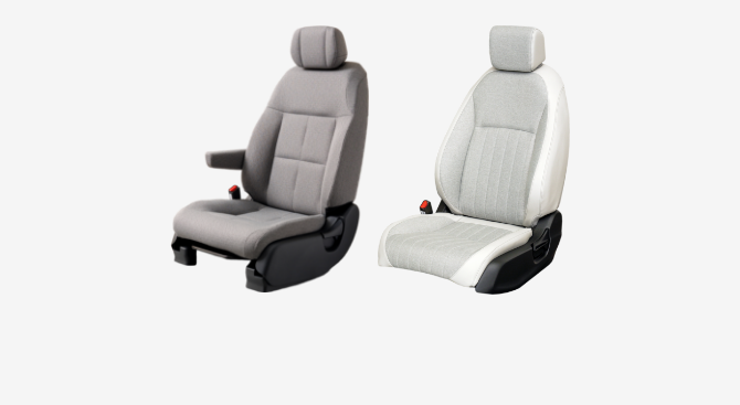 Gray front seat and white front seat