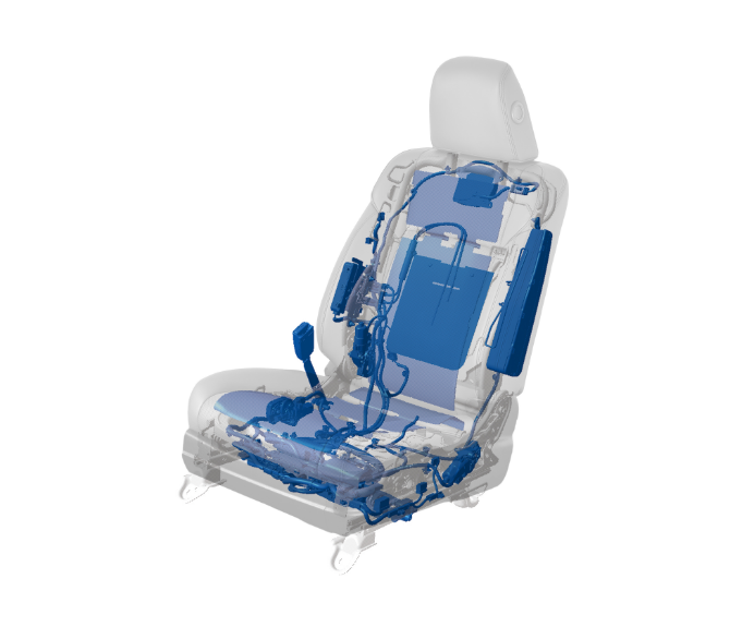 Transmission view of the electrical components of a car seat