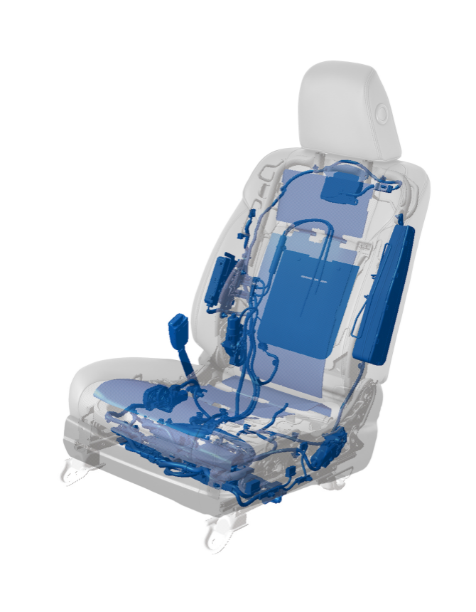 Transmission view of the electrical components of a car seat