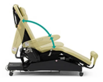 A side view of the medical chair shows how the armrests move.