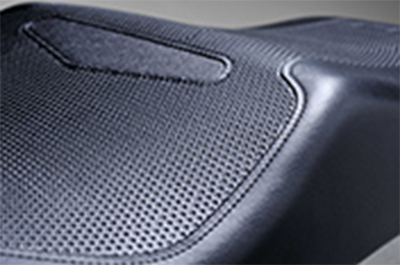 This is an enlarged photo of the real stitching part of a two-wheeled seat.